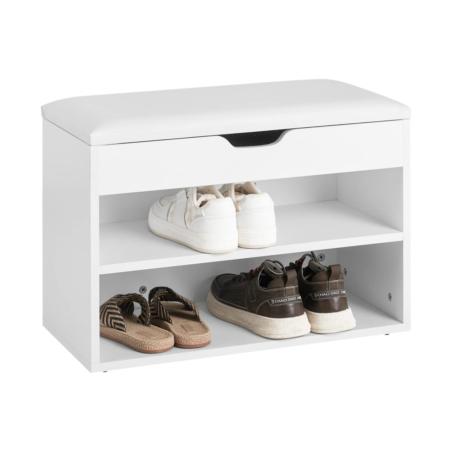 SoBuy Shoe Bench Shoe Rack with Seat and Storage Space, sturdy shoe box for hallway living room, space-saving, up to 120 kg load capacity, white 60x30x44 cm FSR25-W