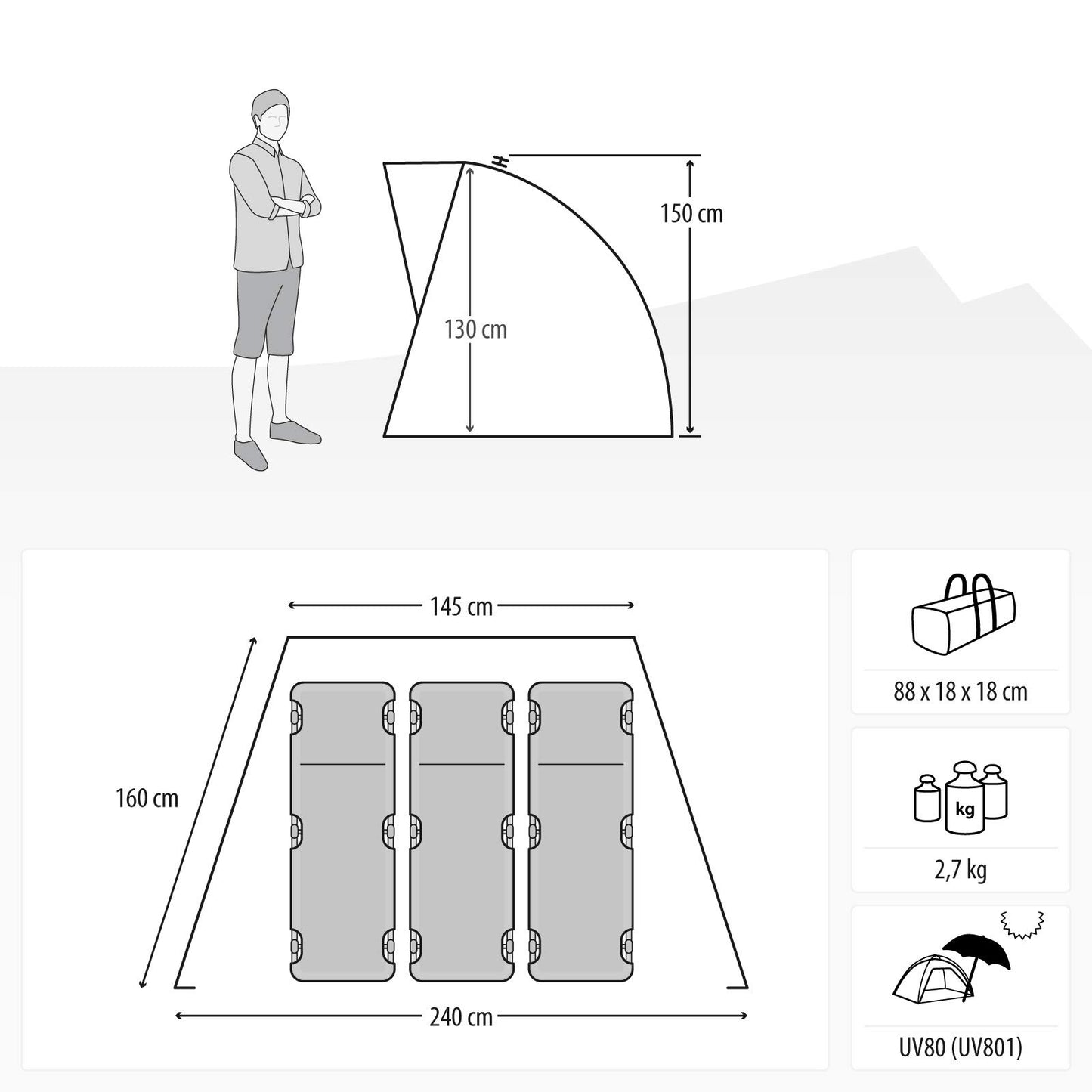 qeedo Quick Bay Pro beach tent with UV protection (UV80) beach shelter, Quick-Up system - Warmgrey