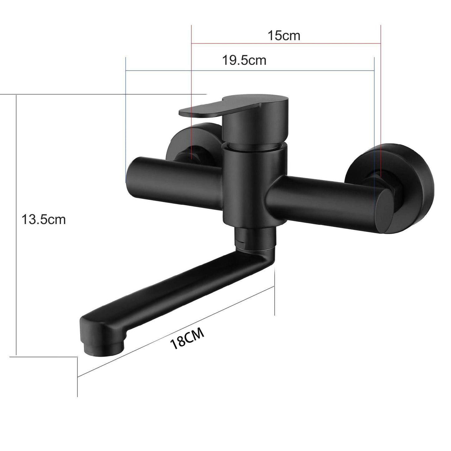 HomeLava 360° Rotatable Kitchen Faucet Wall Mount Mixer Tap One Handle 304 Stainless Steel Black with 180mm Spout.