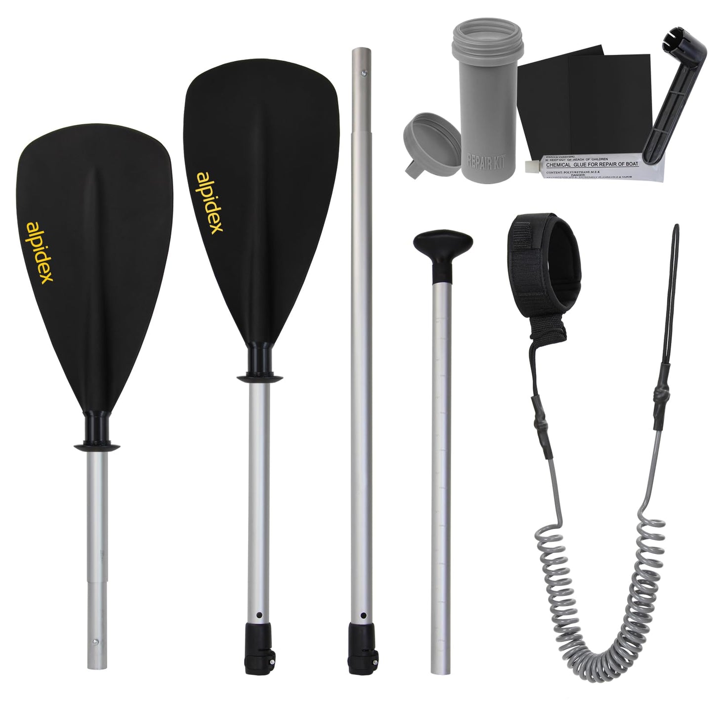 ALPIDEX Stand Up Paddle Set SUP 320 x 76 x 15 cm max. load capacity up to 200 kg Inflatable Stable Lightweight Complete Set Carrying Bag Paddle Fins Air Pump Leash Repair Kit, Color: Black