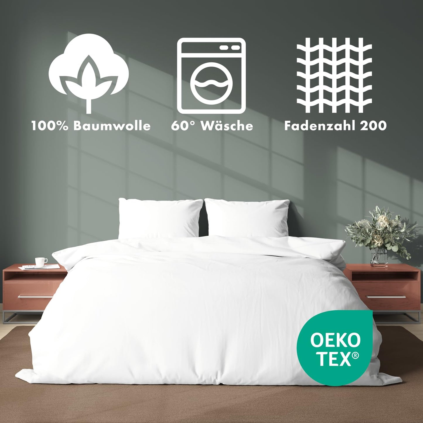 JACOBSON Bedding 155x220 Set - 100% cotton duvet cover 155x220 cm + 2 pillow cases 80x80 cm, percale bedding 3-piece with zipper (155x220cm, White, 3-piece)
