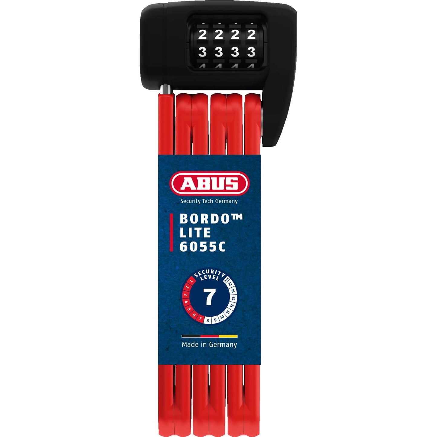 ABUS folding lock Bordo Lite 6055C SH - with bracket and combination code - Extra-light combination lock made of special steel - ABUS security level 7 - 85 cm - Red