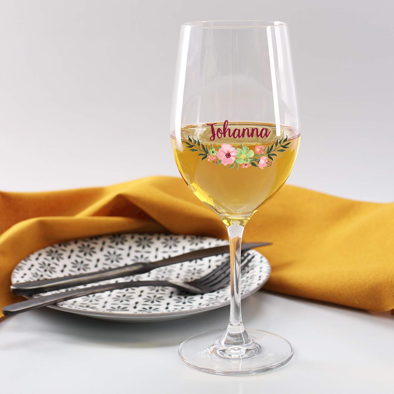 Heart & Home® beautiful gift for the woman wine glass with personalization for Christmas or birthday flower ensemble