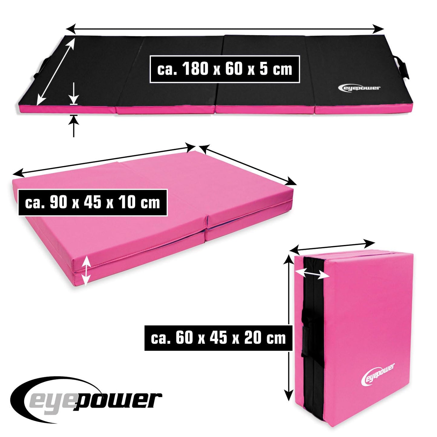 Eyepower 180x60 Folding Gym Mat for Home - Gymnastics Mat 5cm Thick - Foldable Soft Floor Mat - Kids' Gym Mat Outdoor Sports Mattress Foldable Fitness Mat Pilates Yoga Mat