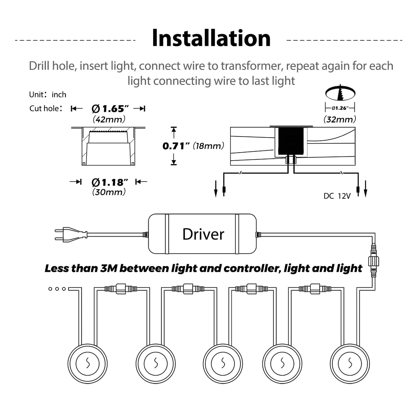 10-pack LED recessed lights dimmable, warm white 3000K, white 4000K with remote control Ø32mm LED built-in spotlight ground recessed lights outside, IP67 waterproof 0.8W indoor outdoor patio kitchen garden 12V