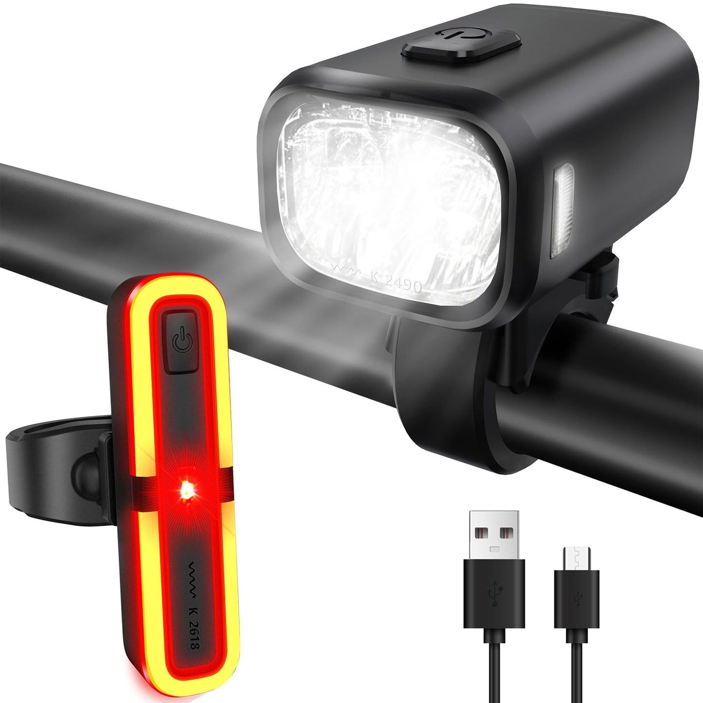 FORTRY bike light set with brake indicator function, StVZO approved bicycle lamp, LED bike lighting, IPX5 waterproof front and rear bike lights, USB Type C bike light