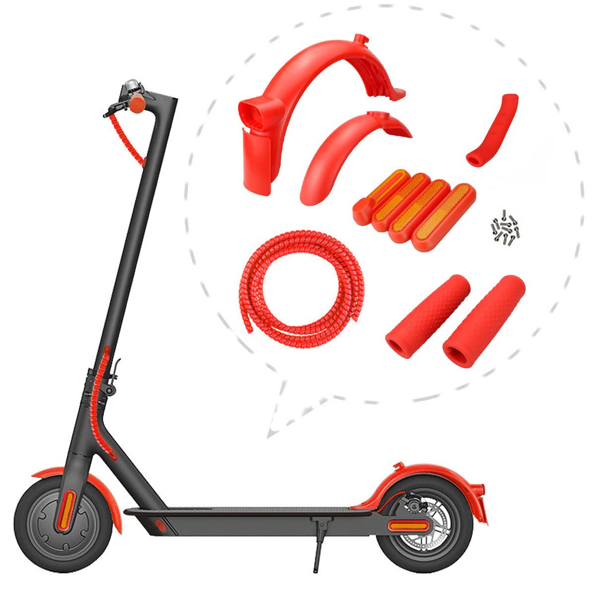 Gleamydot Electric Scooter Front Guard and Rear Wheel Fender Grips Kit Compatible for Adult Mi Xiaomi 1S Essential Pro2 Electric Scooter 3 Electric Scooter Accessories (red)