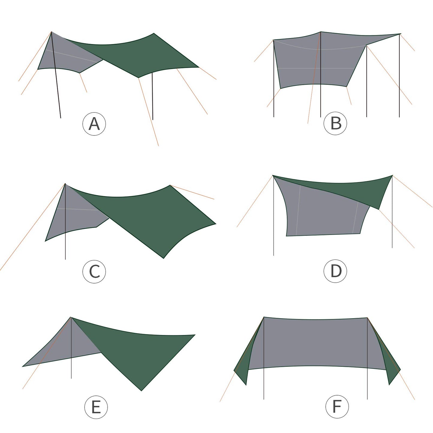 Unigear waterproof hexagonal tarp with grommets + 6 aluminum stakes + 6 ropes, cover for hammock, rain and sun protection for outdoor camping, picnics, festivals.