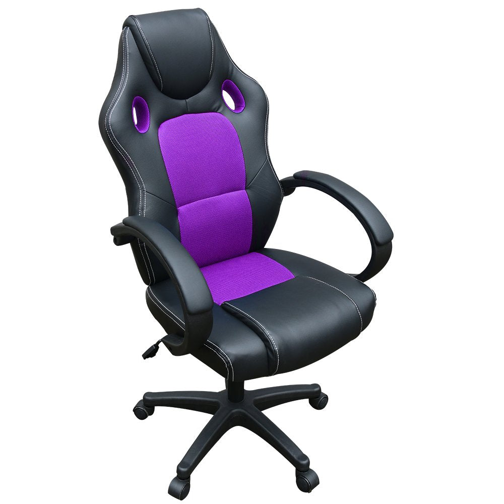 Panana office chair, PU leather+mesh desk chair, gaming chair with high backrest, swivel adjustable height computer chairs (Black+Purple)