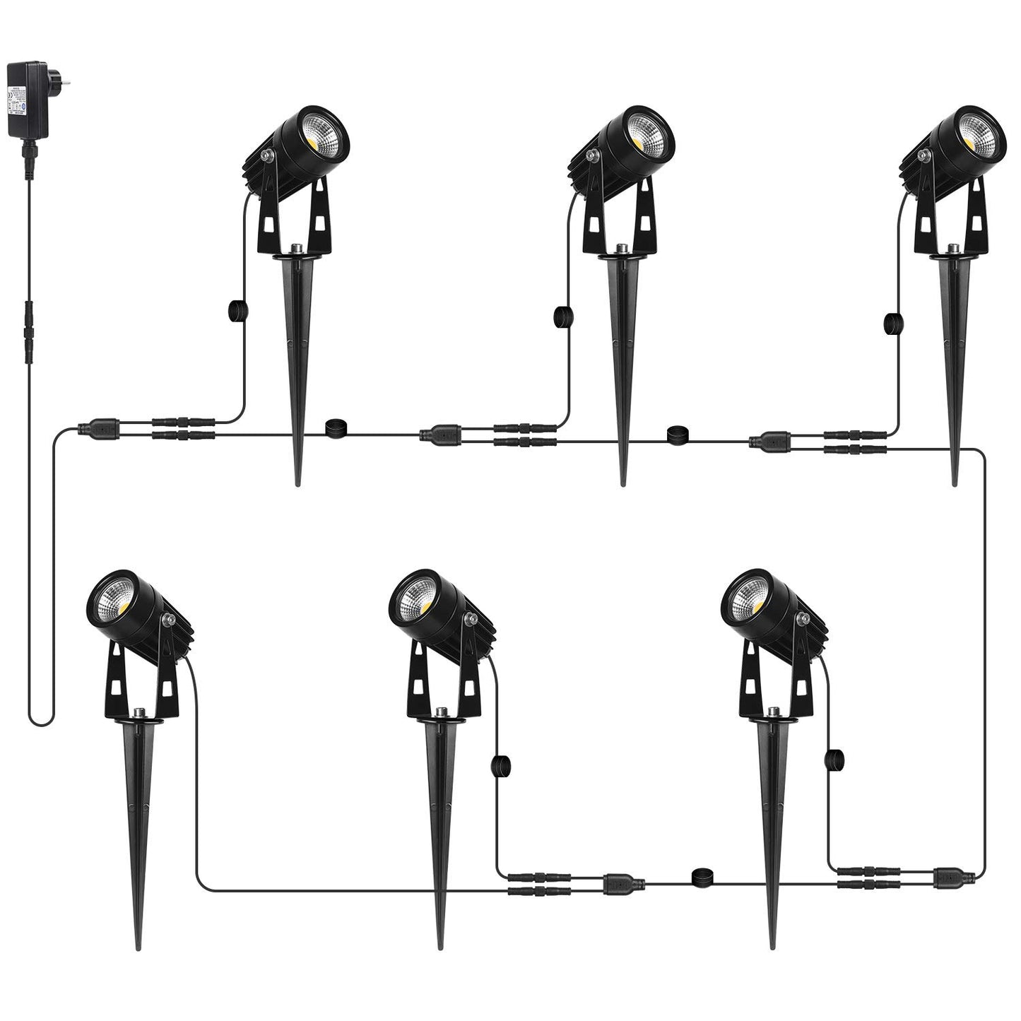 AIMHEIM 6-pack LED spotlight with stake, 3W garden light with plug, 2160LM, warm white outdoor light IP65 waterproof path lighting LED garden lighting for outdoor, wall, tree, lawn