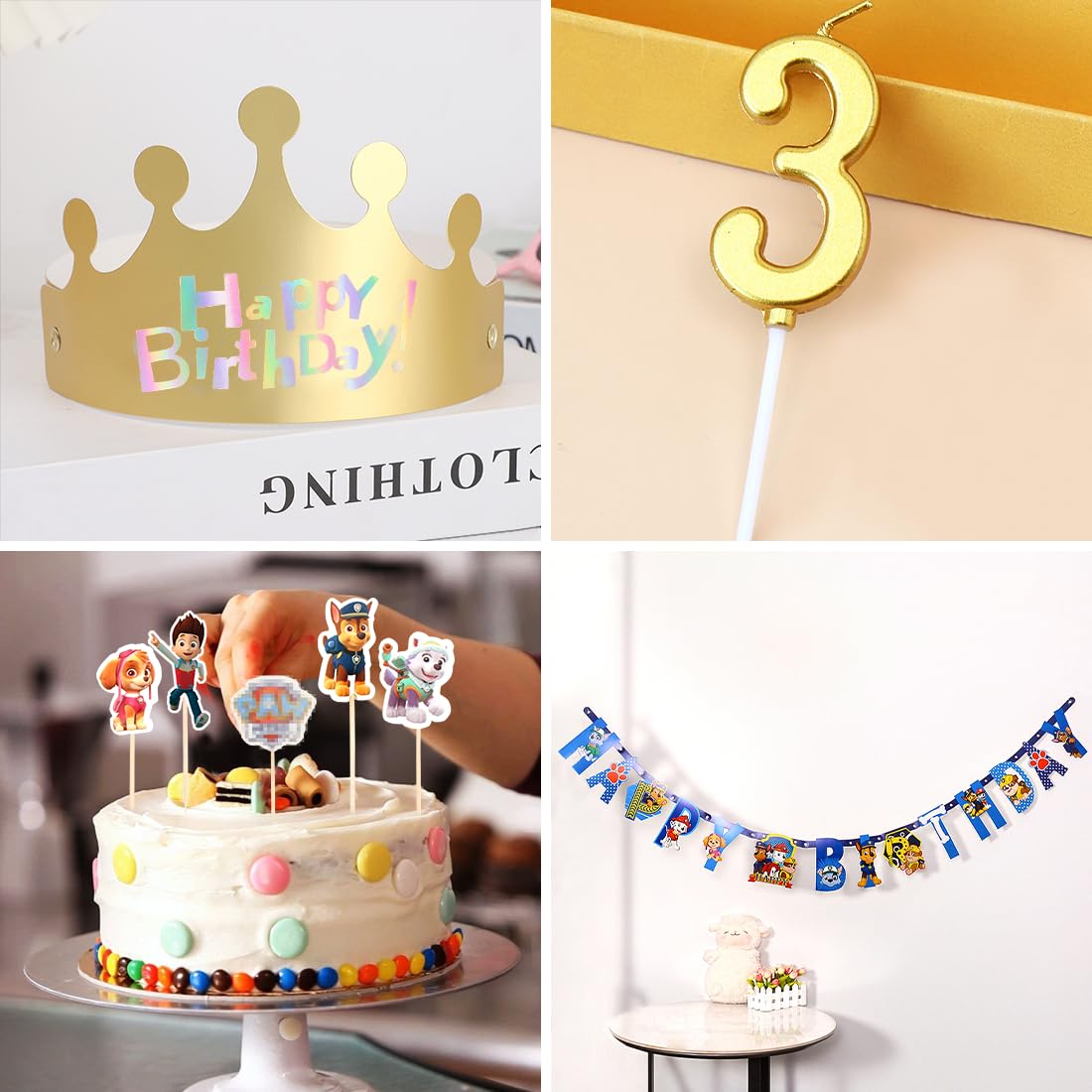 Patrol Birthday Decorations 3 Years, Paw Balloon Kids Birthday Boys Girls, Cartoon Dog Balloons Set, Dog Patrol Blue Balloon 3rd Birthday, Cake Topper for 3 Years Kids Birthday Party Decorations