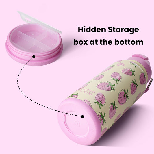 bottlebottle BOTTLE BOTTLE Stainless Steel Water Bottle 1L with Straw - Leakproof Insulated Bottle for Sports & Gym, with Pill Compartment, BPA-free, double-walled (Sweet Berry)