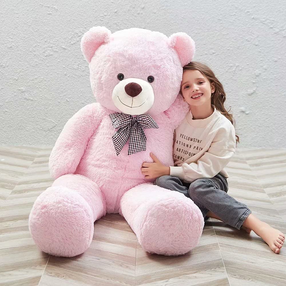 SNOWOLF 110cm Giant XXL Teddy Bear Cuddly Bear 110cm Soft Toy Large Plush Bear with Bow (1.1m, Pink)