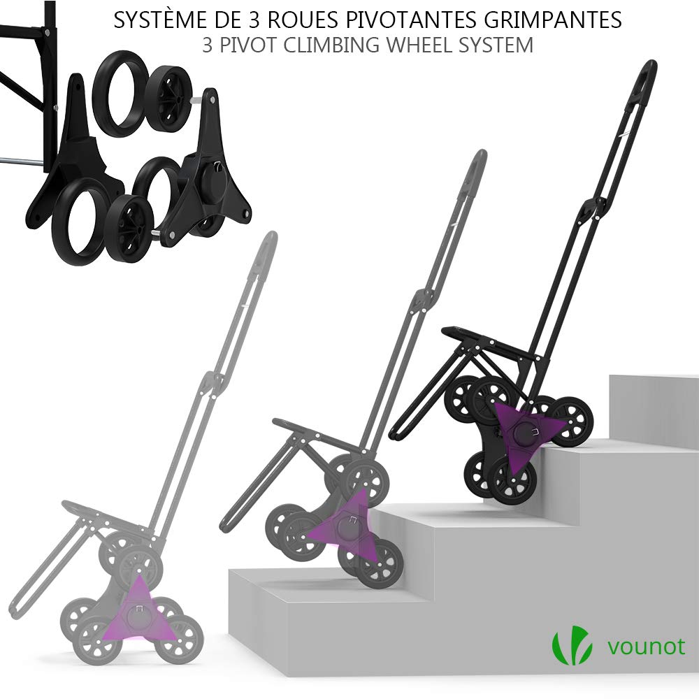 VOUNOT shopping trolley with cooler compartment, collapsible shopping cart with 3 wheels, 40 L, black.