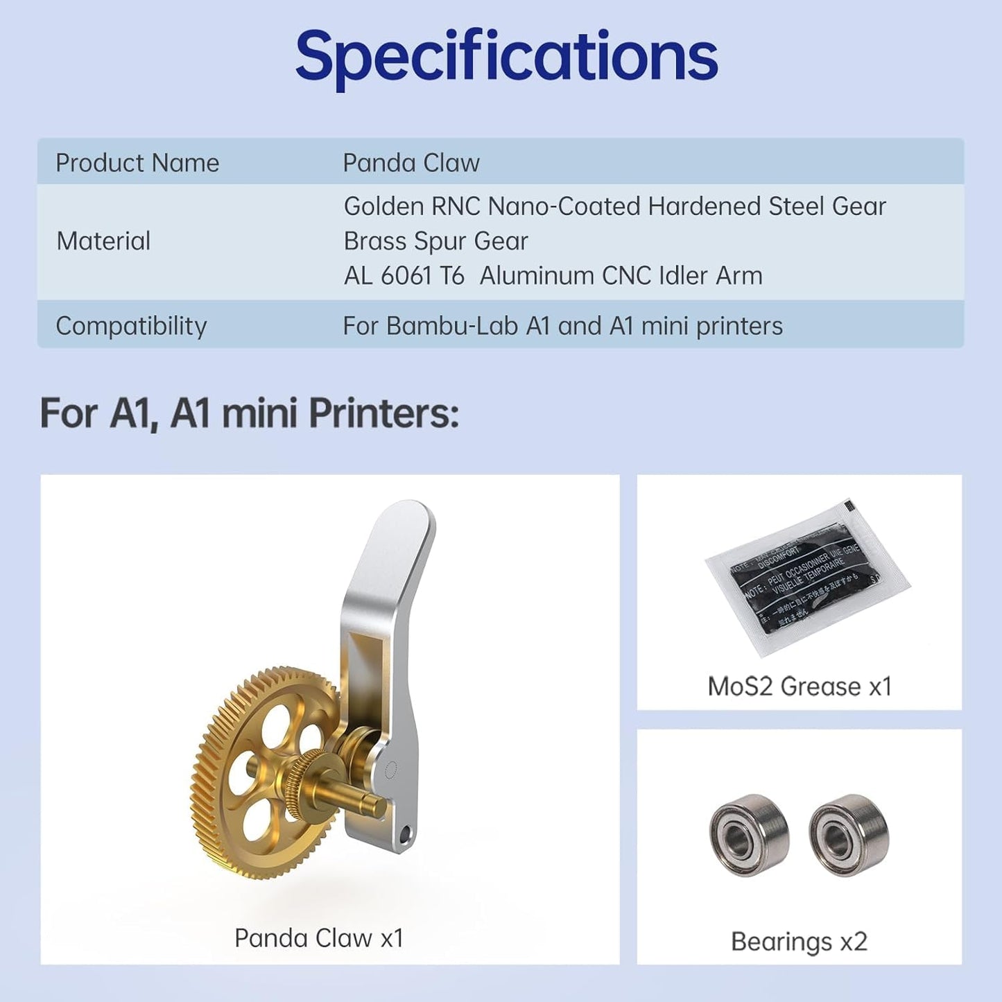 BIQU Panda Claw, Extruder gear for Bambu-Lab A1/A1 Mini 3D printers, Golden RNC Nano-coated extruder gear, Smoother and more uniform flow, Longer lifespan