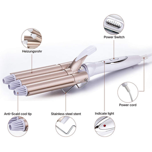 3 barrels waver iron, TOP4EVER curling wand with 3 rods with adjustable temperature, Wave iron Fast Heating Big wave for Long/short hair, Hair Styling Tool 22mm