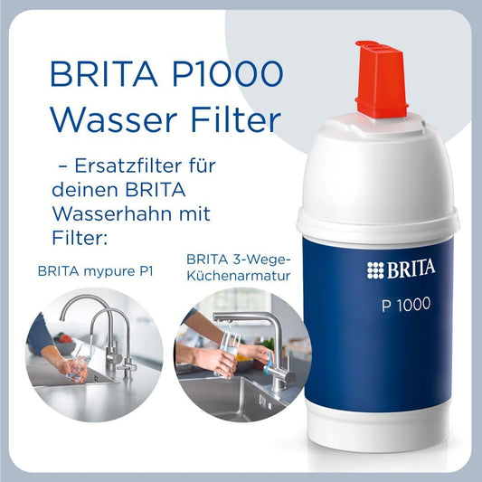 BRITA water filter cartridge P1000 - water filter faucet for BRITA taps with lime filter - reduces lime, chlorine, lead, copper & taste-impairing substances in drinking water - filters up to 1200l.