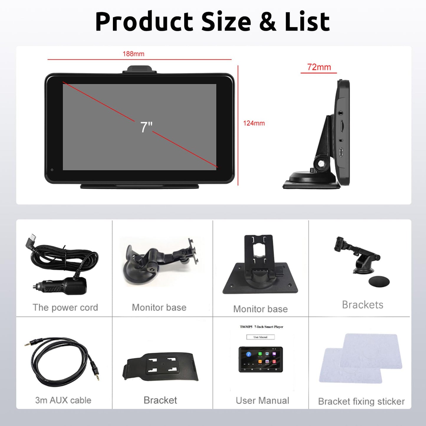 Wireless CarPlay Android Auto Mirror Link, 7-inch Touchscreen Monitor CarPlay screen Digital Media Receiver Car Radio Receiver Wireless Car Stereo with Bluetooth Car Multimedia Player 9V-32V