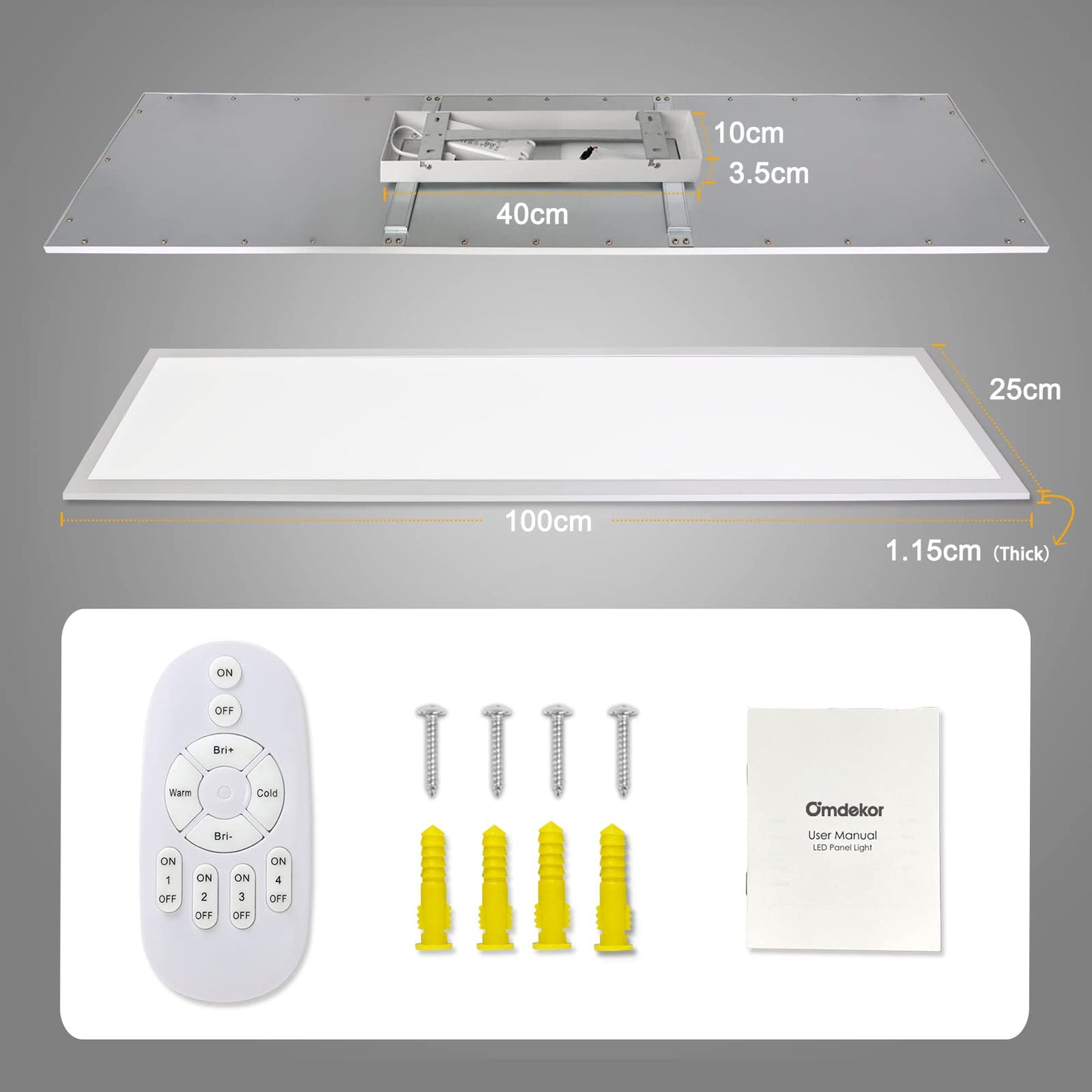 Dimmable LED ceiling light 100x25 cm, 28W ceiling light panel with remote control and memory function, Indirect strong luminous intensity light 2700K-6500K, Ultra thin daylight lamp for office living room kitchen