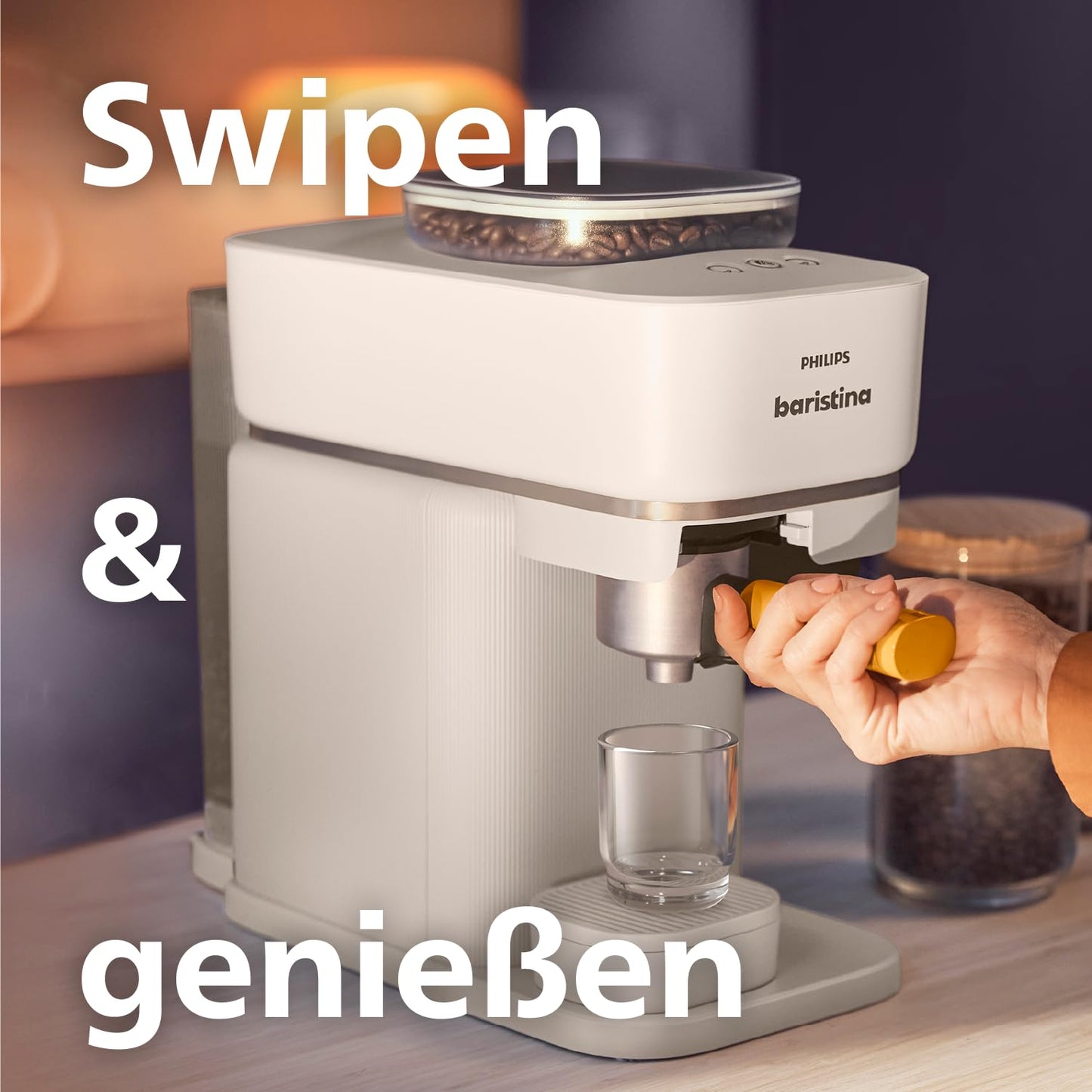 Philips Baristina Espresso Machine - Real Espresso, made simple. Compact coffee machine, natural white with ash wood portafilter, 16-bar pump pressure, automatic grinder, Cafe Crema (BAR302/20)
