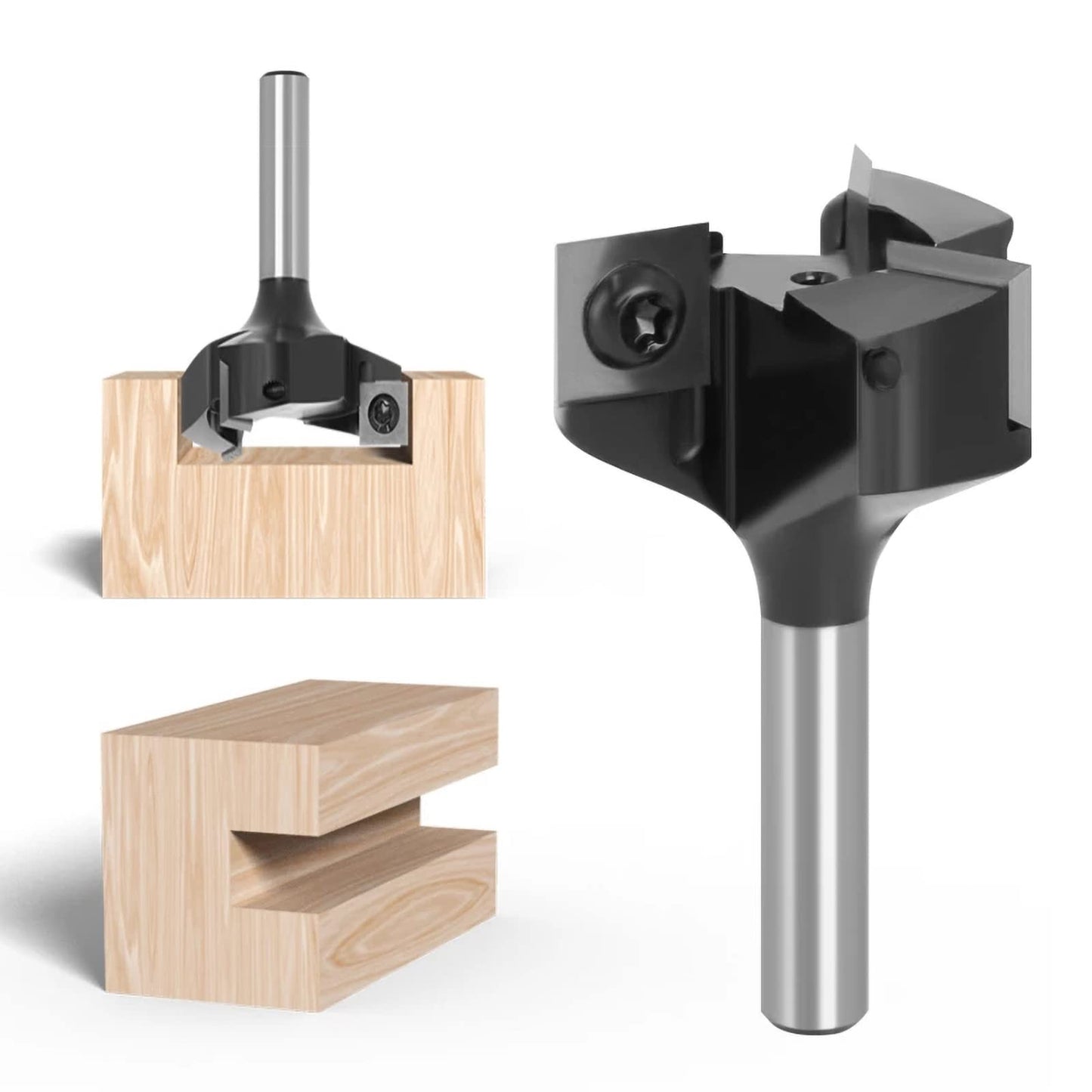 Sinoprotools planing cutter with 8mm shank, 3-edge insert cutter with 12mm carbide blades, diameter 39mm, for woodworking, CNC milling.