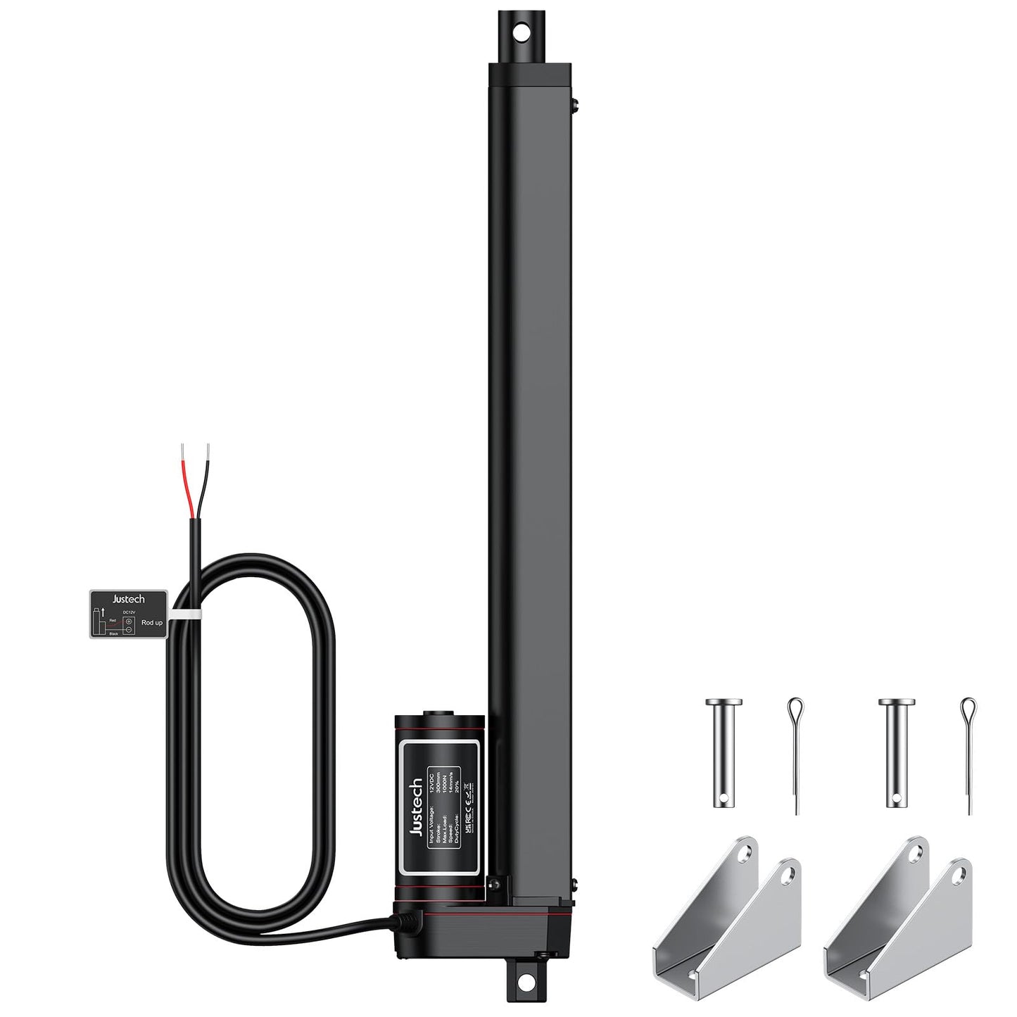 Justech Linear Actuator 300mm Linear Drive 1000N IP65 Waterproof 14mm/s Motor Linear Technology Actuators Linear Motor Adjustable Drive Gate Opener Stroke Cylinder with CE & RoHS 12V DC Electric Motor DIY
