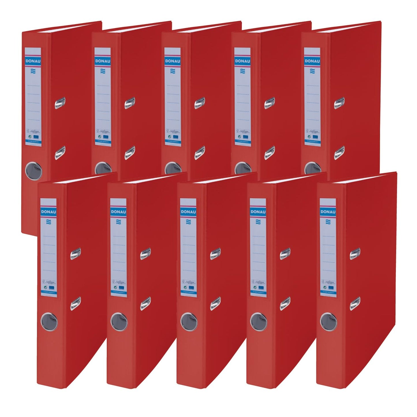 DANUBE Master Folder Narrow 10 Pack FSC/A4 / 5 cm / 10 Pieces/Red/Plastic Cover PP/Cardboard Paper Slotted Folder Office Binder File Ring Binder/ Green Dot