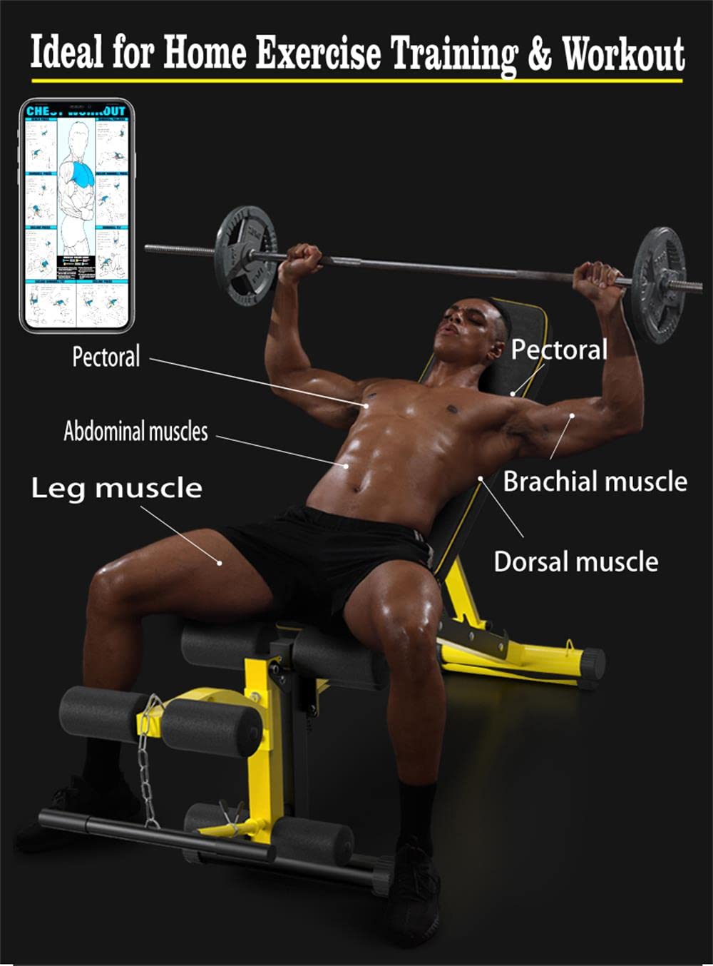 Multifunctional weight bench, adjustable strength training bench for full-body workout equipment for home gym.