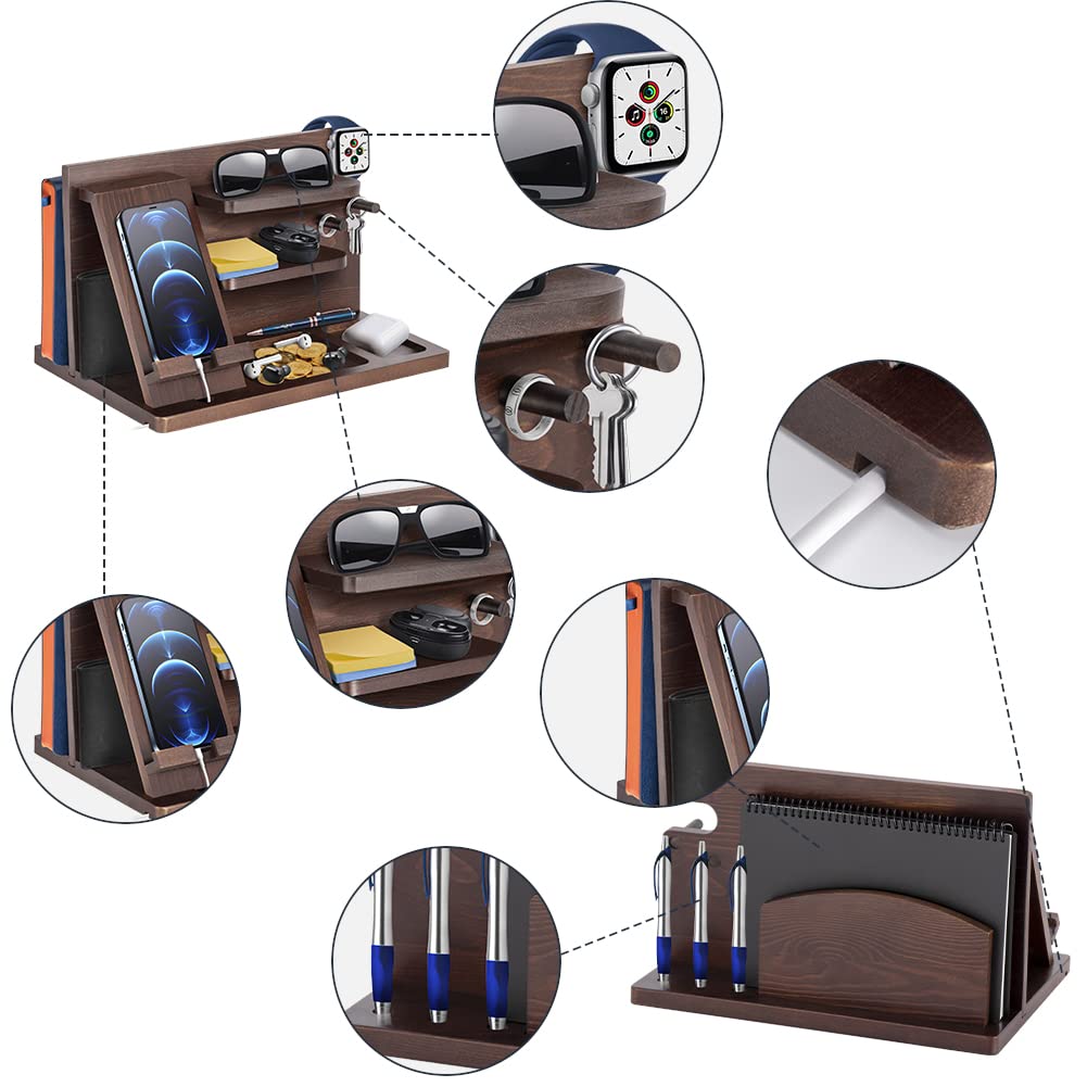 Gifts for men birthday wood phone docking station watches wallets nightstand organizer Christmas men's gift, birthday gifts for men or dad desk organizer wood