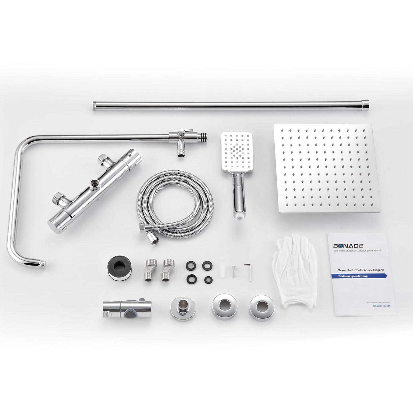 BONADE shower system with thermostat rain shower head made of 304 stainless steel, shower mixer complete set including shower thermostat, adjustable wall bracket 10 inch rain shower, bathtub faucets set