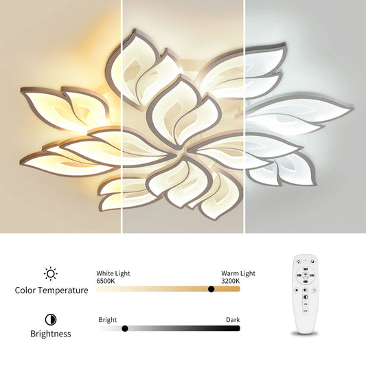 Sky angle LED ceiling light with remote control dimmable bedroom lamp, creative flower-shaped design living room ceiling light (12 heads/Ø89cm/35in)