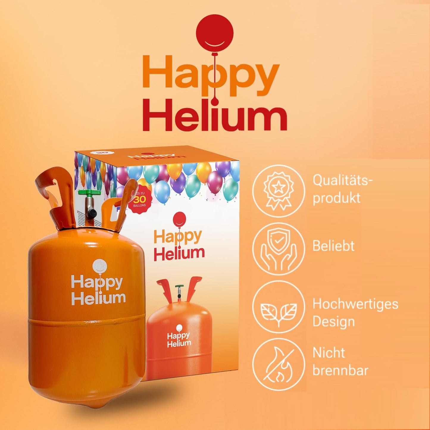 Happy Heliumยฎ Balloon Gas Helium for 30 balloons | Helium gas with filling valve - Balloon Gas 200 liters (0.2mยณ) for birthday, wedding, party.