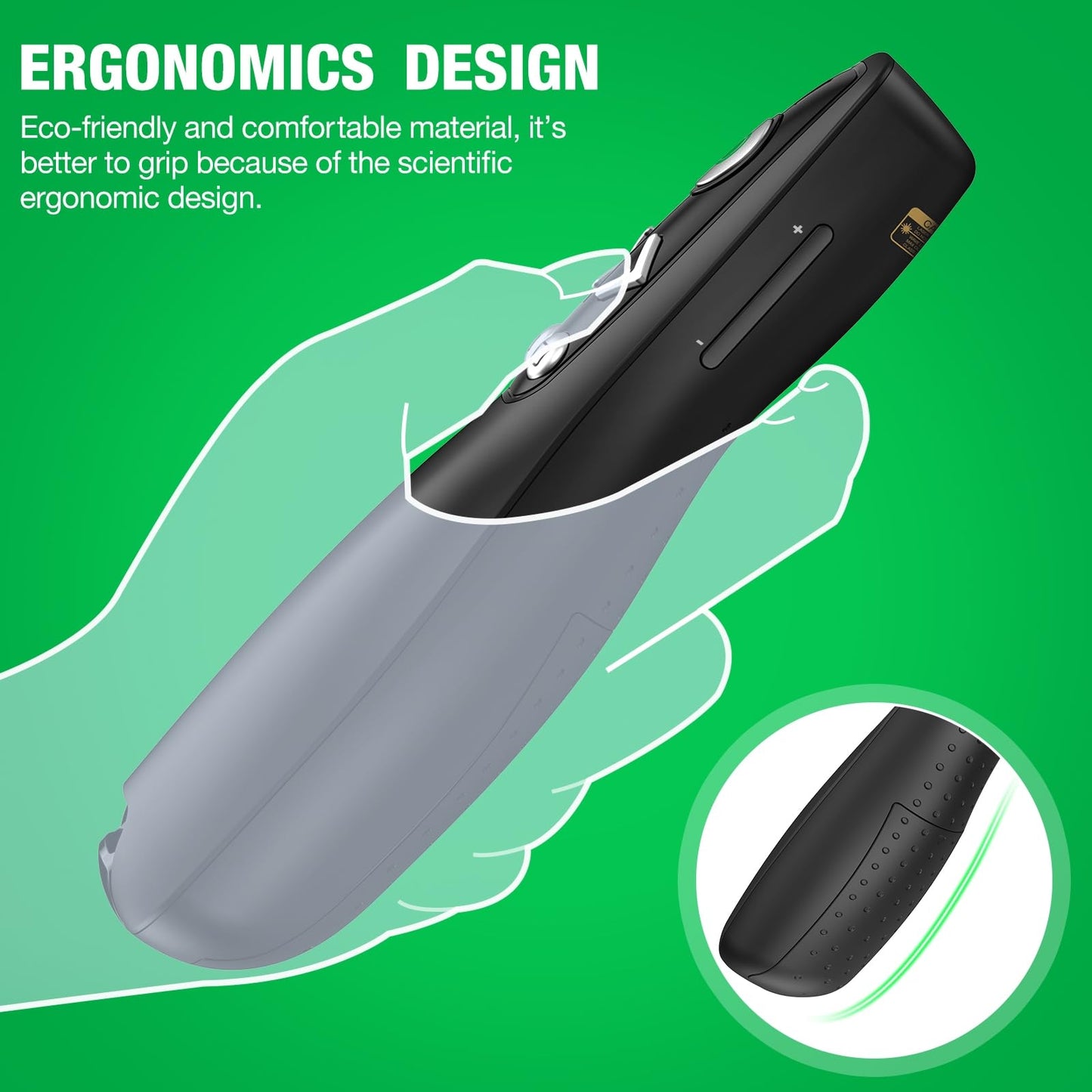 HELLCOOL Green USB C Presenter, 2.4 GHz Wireless PowerPoint Remote with USB C Receiver, Pointer for Presentations, Presentation Remote for Windows/Mac/PowerPoint/Keynote/Google Slides