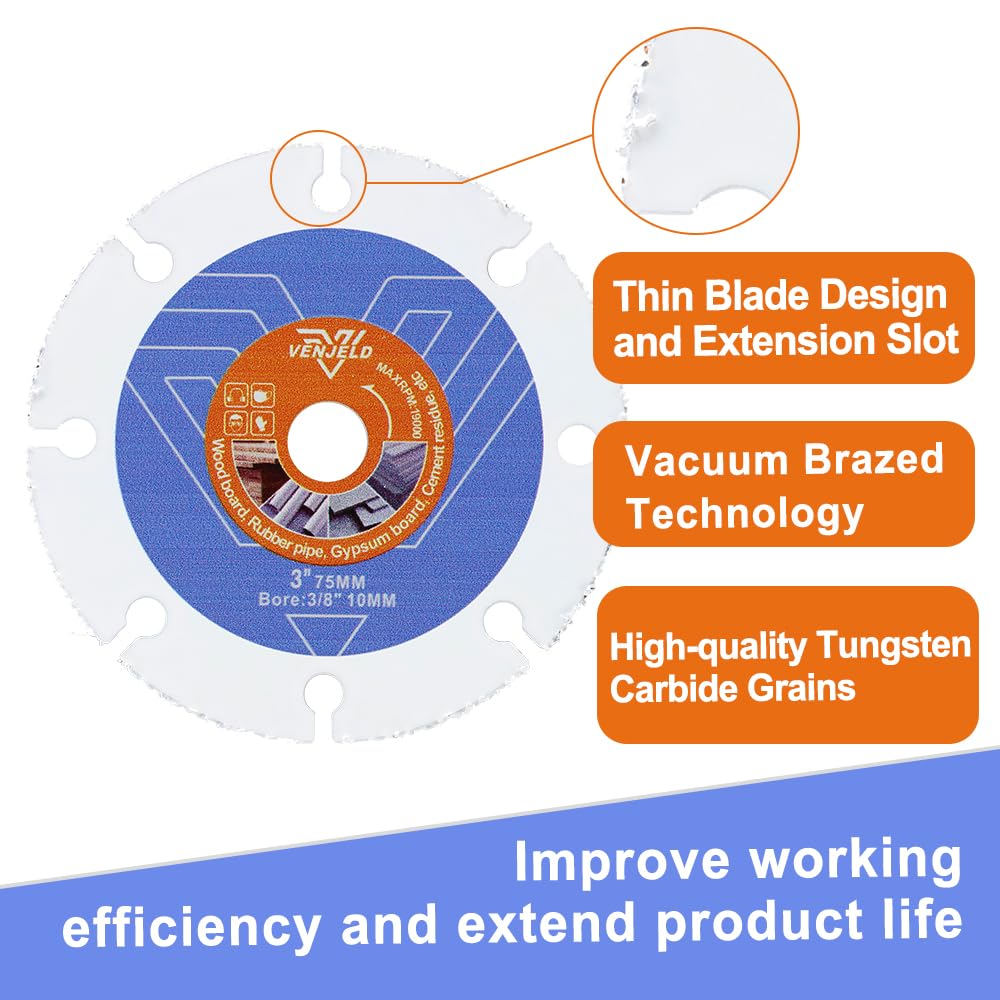 75mm saw blade set - 4 pieces. Diamond cutting disc/wood cutting disc/HSS circular saw blade/metal cutting disc with 10mm bore for concrete, masonry, wood, plastic, metal cutting. VENJELD