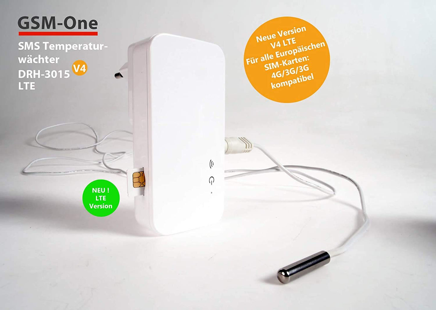 GSM temperature monitor, frost alert, heat alert, power outage alert by GSM-One 4G/LTE DRH-3015-V4