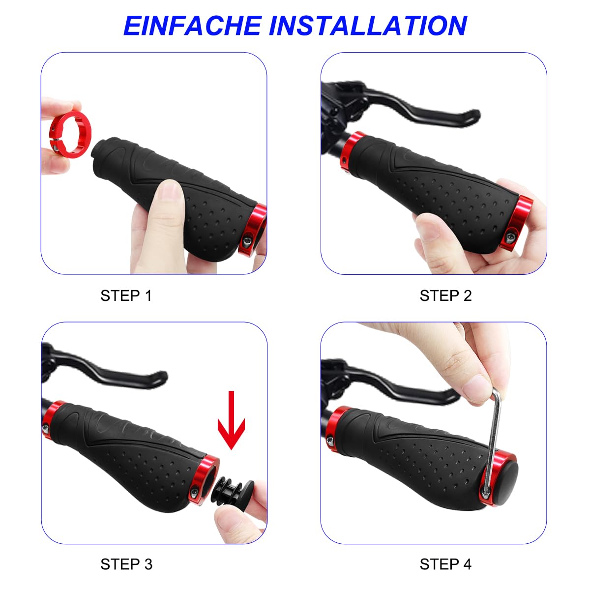 REETEE Bicycle Grips Non-Slip Handlebar Grips Ergonomic MTB Grips, Two Sides Lock-On Design Handlebar Grips for 22.2mm, Mountain Bike, Road Bike Handlebar (Black Red)