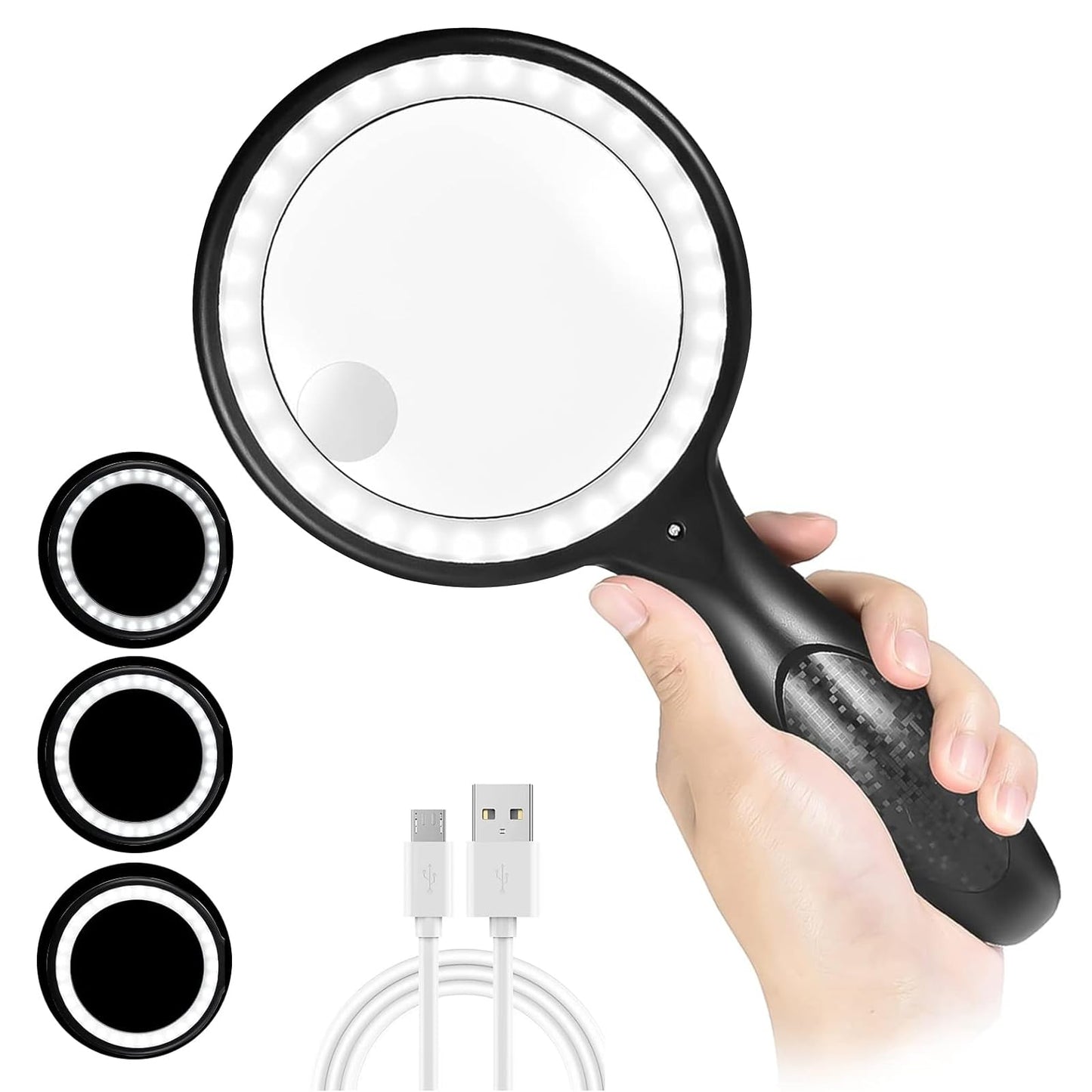 Magnifying Glass with Light, 60X 30X 33 LED Handheld Magnifier 30X Reading Magnifier with Light, USB Rechargeable Magnifier 3 Modes Reading Magnifier for Seniors, Kids, Jewelers, Hobbies