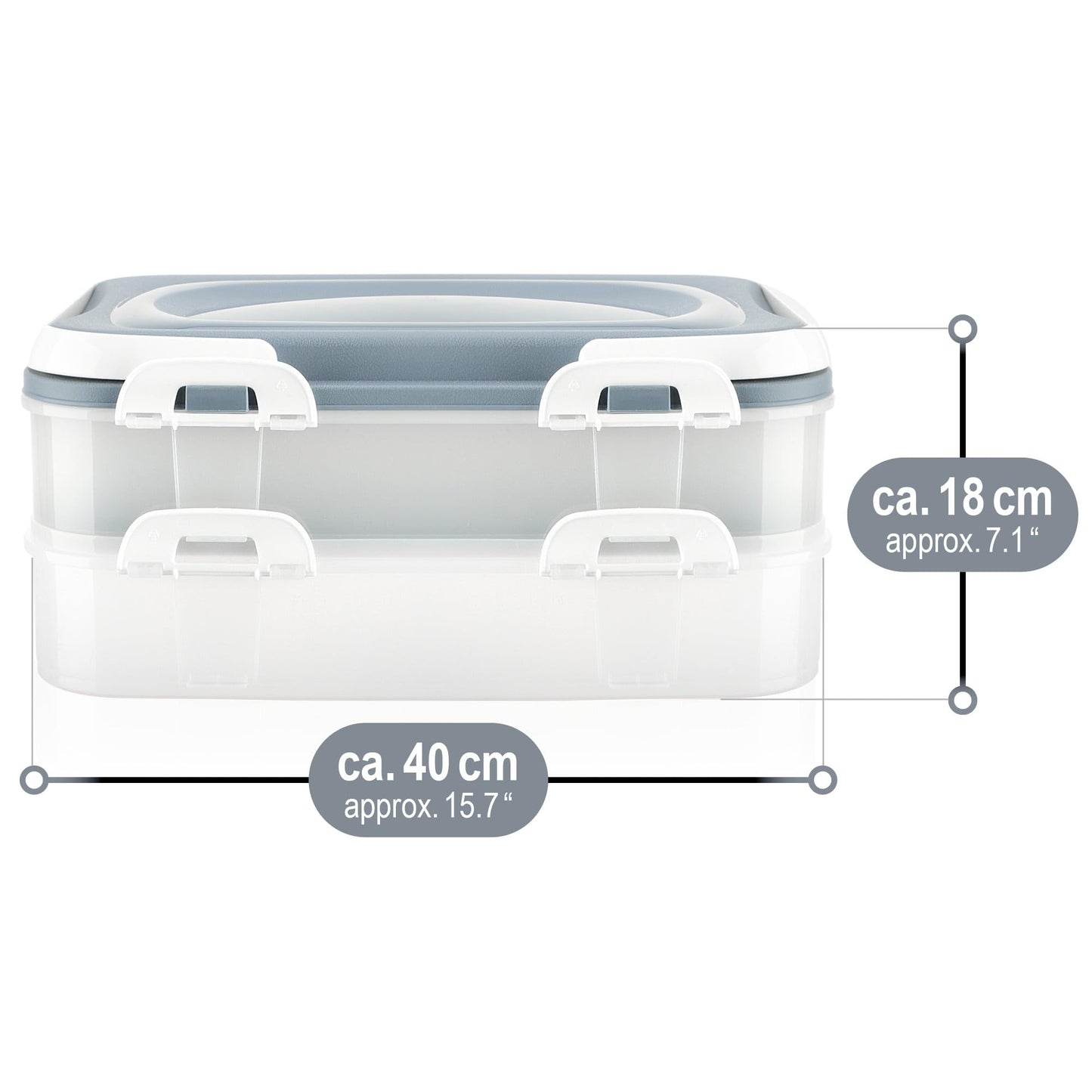 com-four® Party container with 2 levels and lifting insert - cake transport box - food freshness container - cake container with handles - muffin container (1 piece pastel blue-gray)