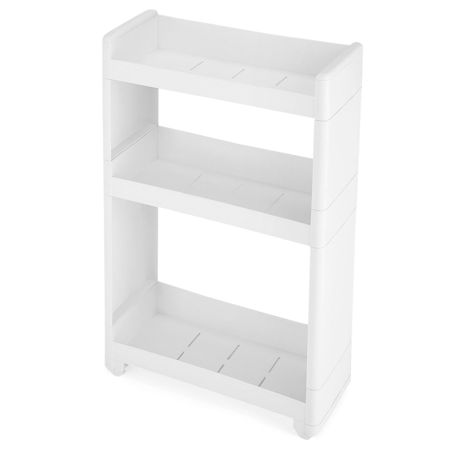 SONGMICS narrow gap storage cart with 3 shelves, niche cabinet on wheels for kitchen, bathroom, basement, KFR09WT, white, 45 x 17 x 68.5 cm