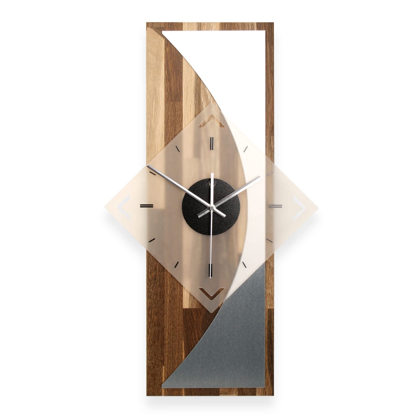Creative Feather Designer WALL CLOCK "Silvermoon" made of smoked oak wood with a modern metallic look (silent quartz movement, smoked oak)