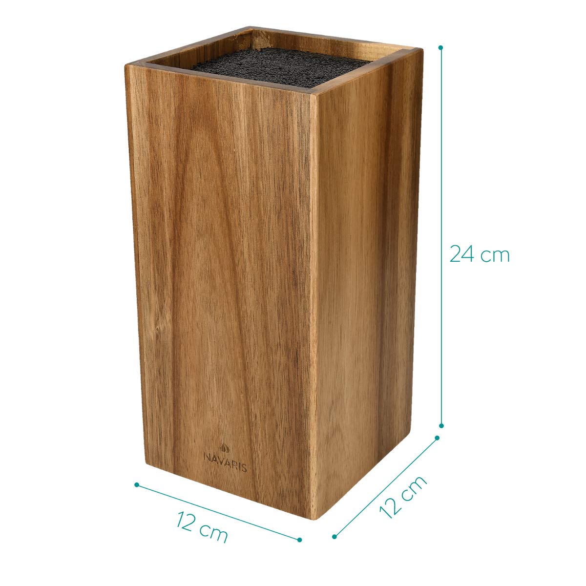 Navaris acacia wood knife block with bristle insert - wooden knife block empty - universal for kitchen knives, chef's knives, cooking utensils.