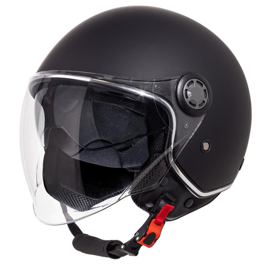 VINZ Pavia Jet Helmet with Dual Visor | Scooter Helmet Fashion Helmet | Available in sizes XS-XXL | Motorcycle Helmet with Sun Visor | ECE 22.06 Certified - Matte Black