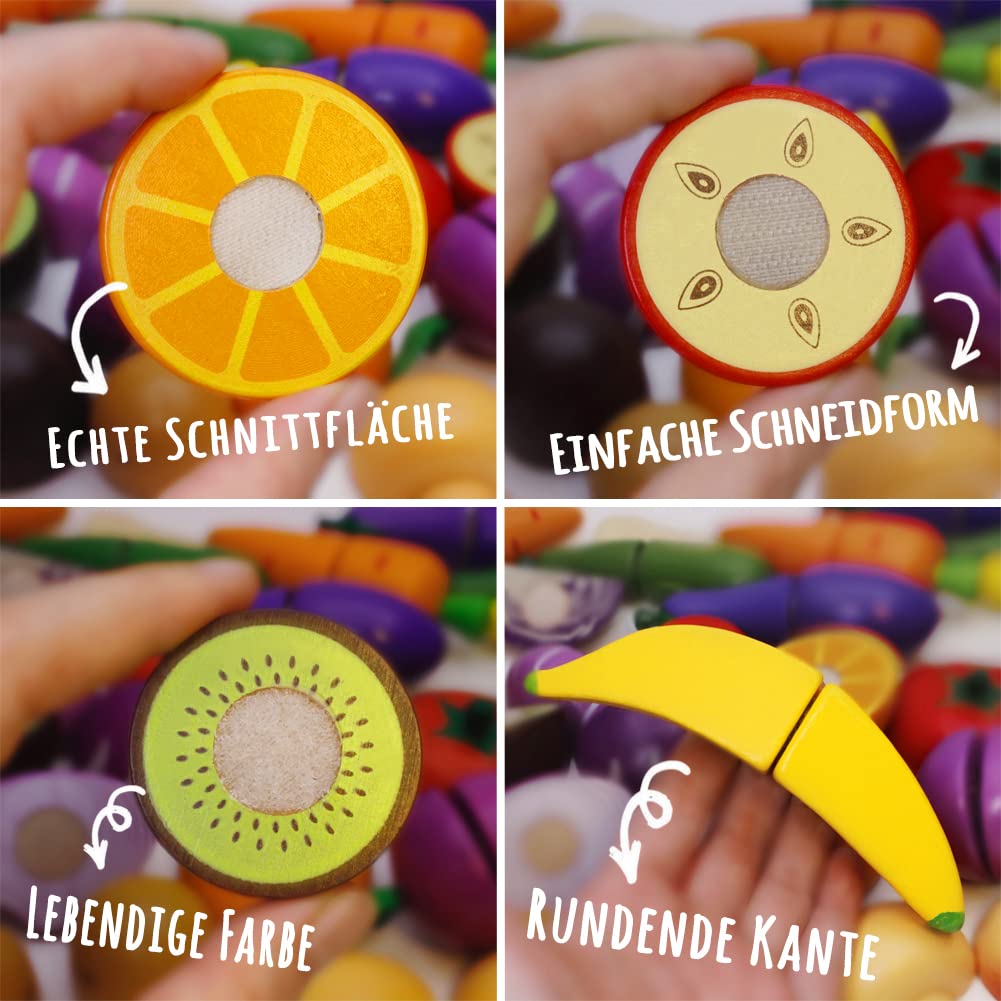 Airlab children's kitchen play kitchen accessories made of wood, kitchen toy cutting fruit vegetable food wood with Velcro connection for children