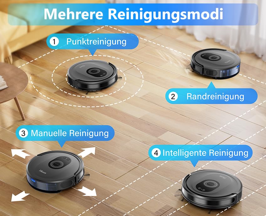 Tikom robot vacuum with mopping function 2 in 1, G8000 Max vacuum robot, 5000Pa strong suction robot vacuum cleaner, Self-charging, WiFi, 150Mins Max, Ideal for pet hair, carpet, hard floor.