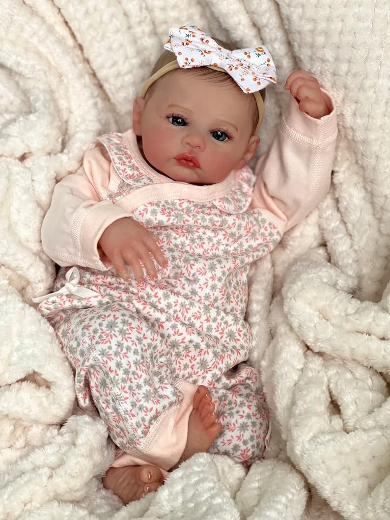 Anano Reborn Baby Silicone Lifelike 48cm Full Body Silicone Soft Newborn Reborn Baby Doll Meadow, Washable Poseable Realistic Baby Girl Doll (Blue Eyes)
