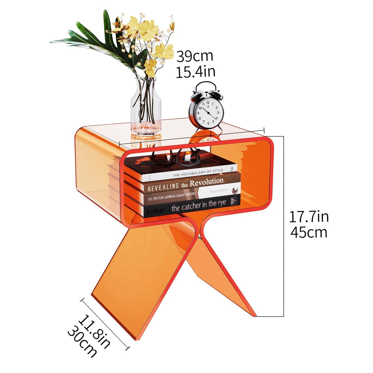 Acrylic Nightstand Side Table, Modern Design Clear Home Decor Display End Table (Orange)