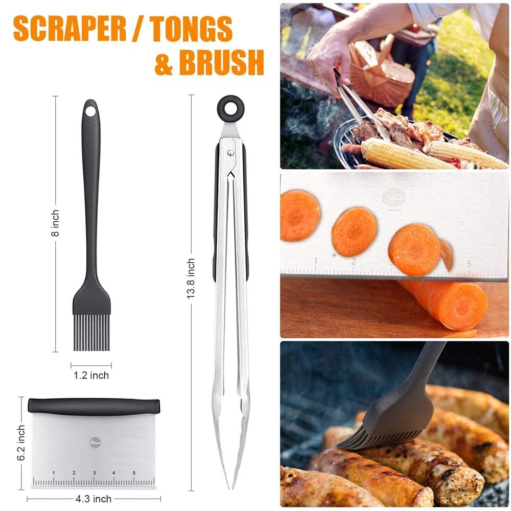 Careful Grill Spatula Set, Stainless Steel 9 Pcs Flat-Top Grill Tool Set, Professional BBQ Accessories Grill Turner with Brushes Bottles and Carry Bag, Ideal for Outdoor Grilling, Teppanyaki, and Camping