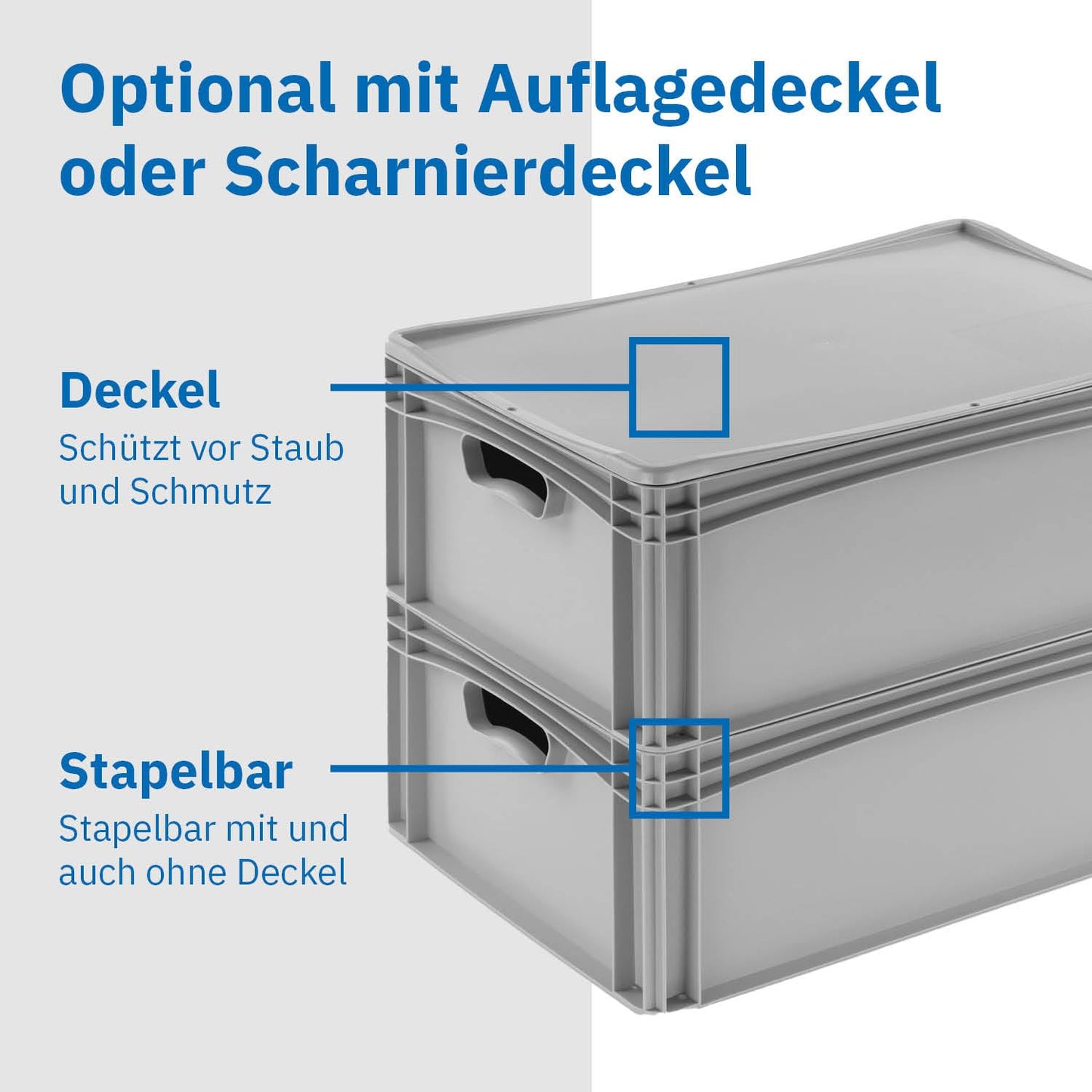 THE BOX FACTORY Euro container 600x400x320mm | Storage box | Plastic crates | Storage containers with handles | Sturdy stacking box | Euro box | Reusable container