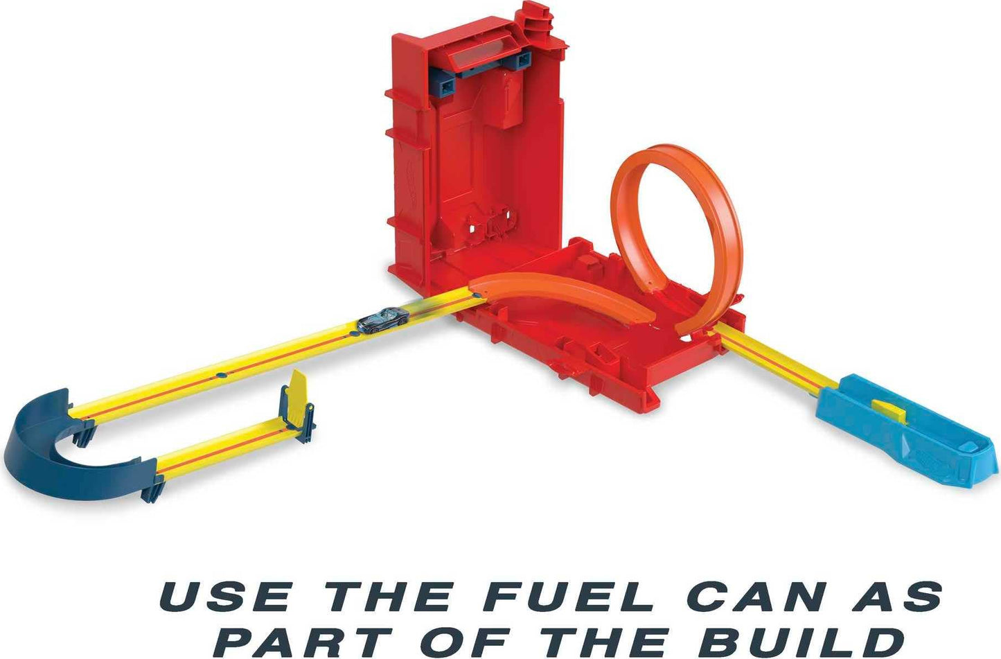 Hot Wheels Race Track Gas Can, stunt and race action for toy cars, with looping track, storage box, car toy, toys for 6 years and older, HDX78.
