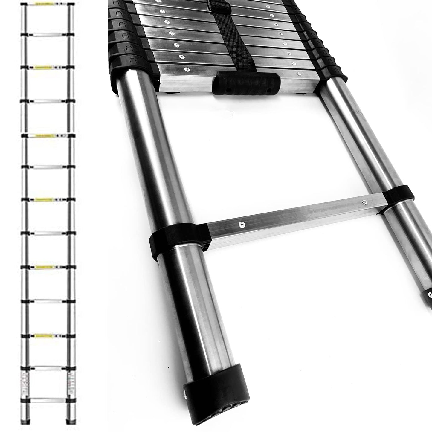 3.8M Telescoping Stainless Steel Ladder Folding Extension Ladder Step Ladder Non-slip, Telescopic design, made of high quality stainless steel, Portable, Lightweight, 150kg load capacity